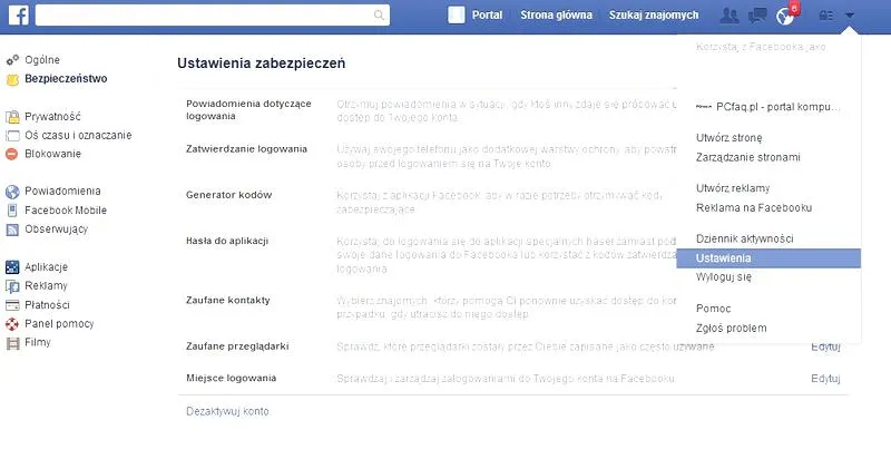 Usunięcie konta na Facebooku